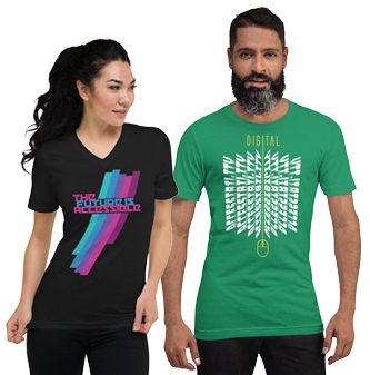 man and woman wearing web accessibility shirts